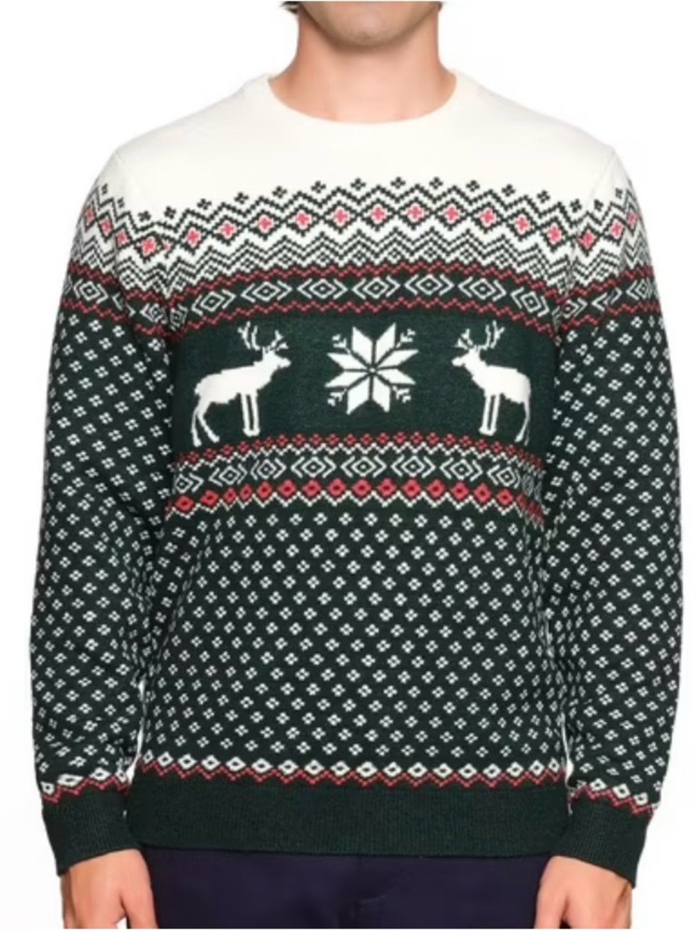 Fun! Lands’ End Fair Isle Sweater Mens Sz XXL Cream Green Red Christmas Holiday